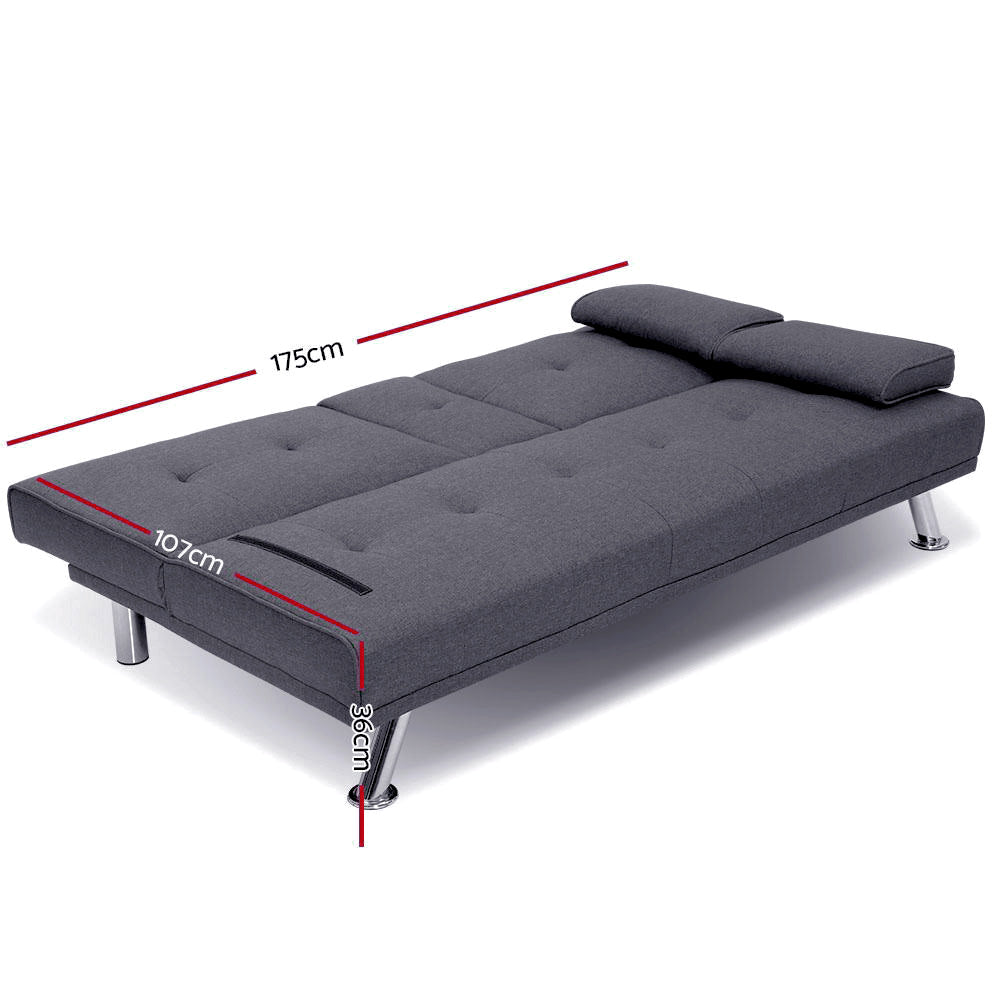 Artiss 175CM Sofa Bed 3-Seater Dark Grey Fabric