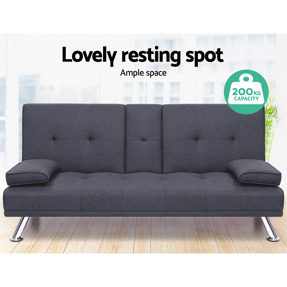 Artiss 175CM Sofa Bed 3-Seater Dark Grey Fabric
