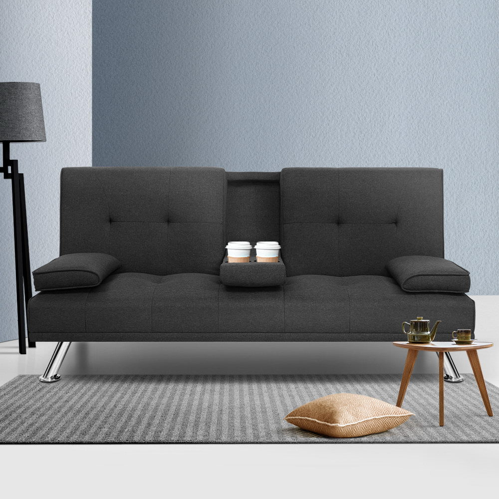 Artiss 175CM Sofa Bed 3-Seater Dark Grey Fabric