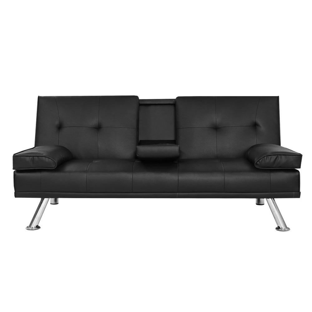 Artiss 168cm 3-Seater Sofa Bed Black PU Leather