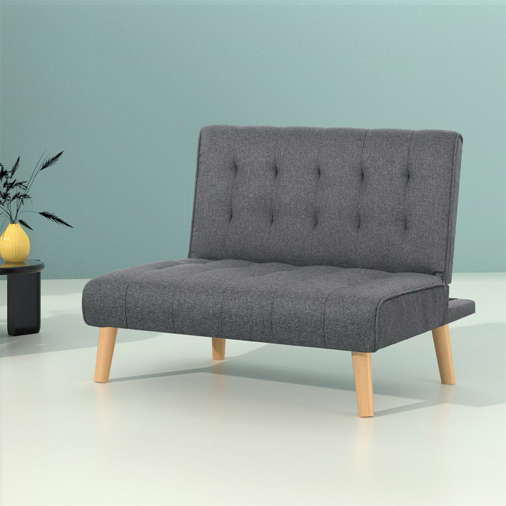 Artiss Recliner Sofa Single Seater Futon Bed Linen Dark Grey