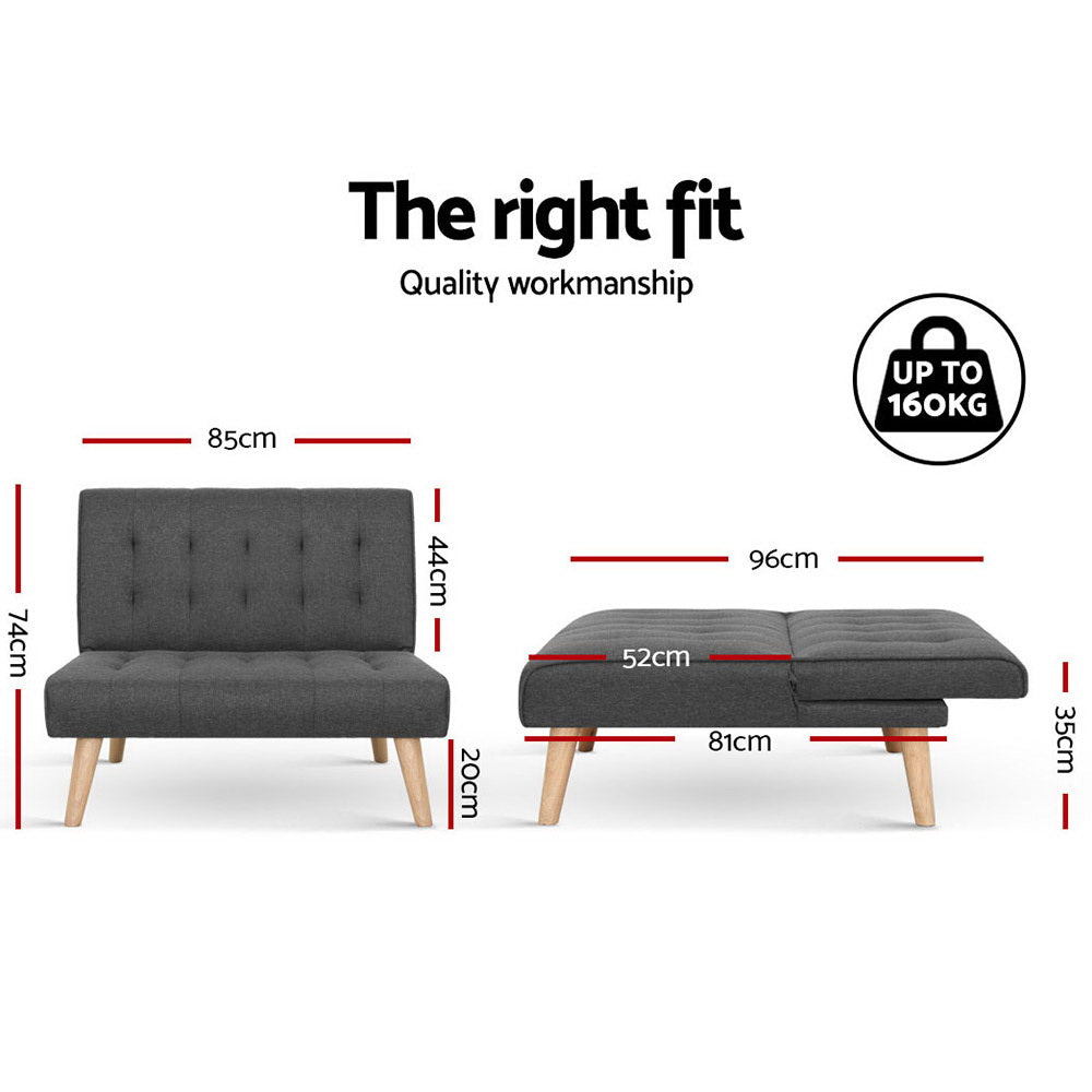 Artiss Recliner Sofa Single Seater Futon Bed Linen Dark Grey