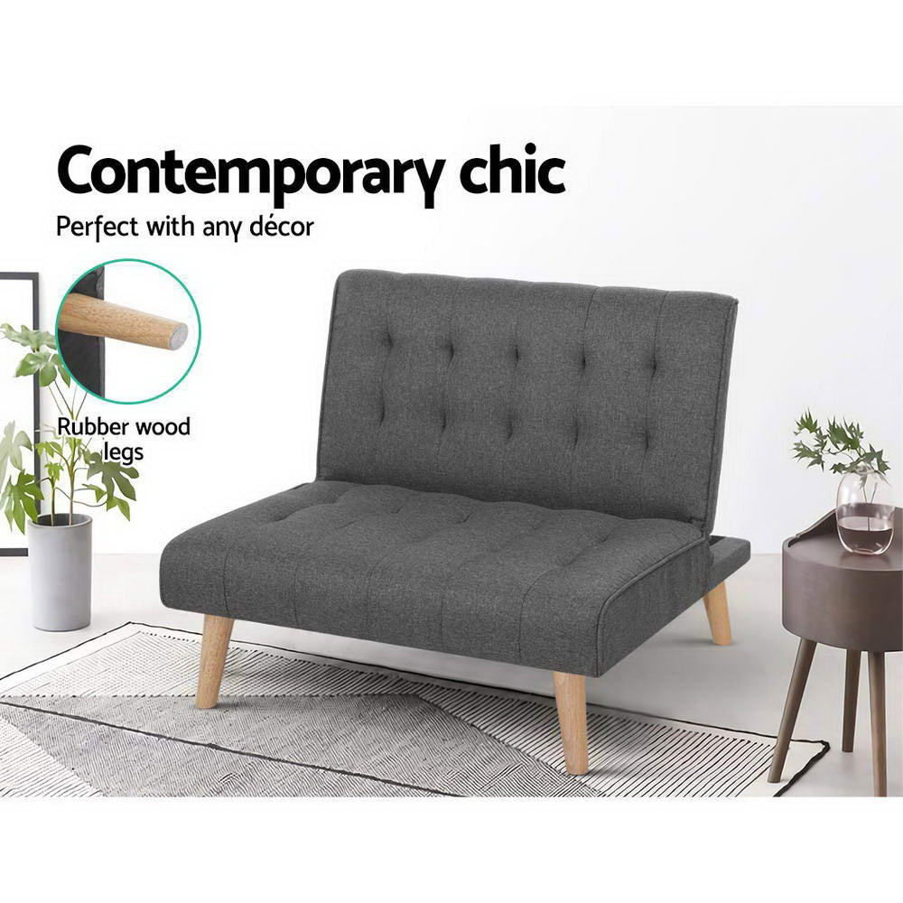 Artiss Recliner Sofa Single Seater Futon Bed Linen Dark Grey