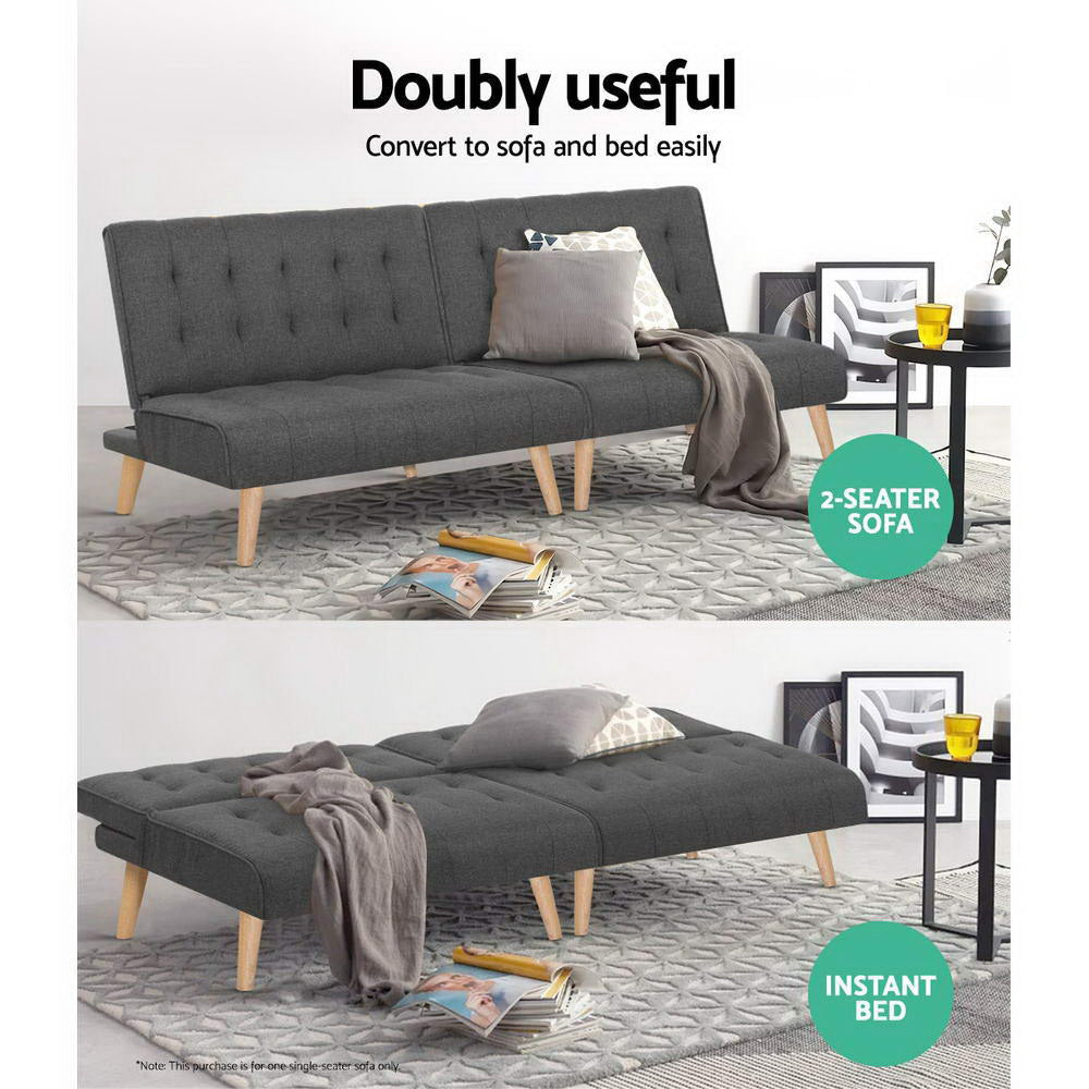 Artiss Recliner Sofa Single Seater Futon Bed Linen Dark Grey