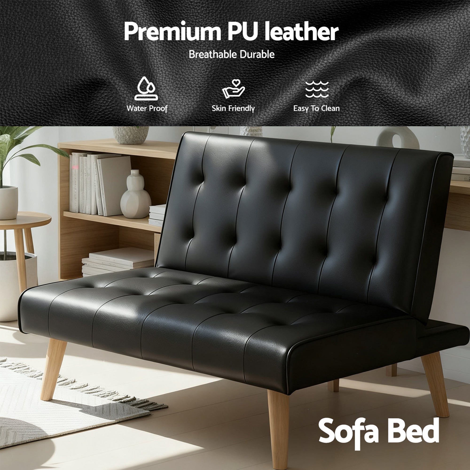 Artiss Sofa Bed Couch 2 Seater Lounge Fabric Black
