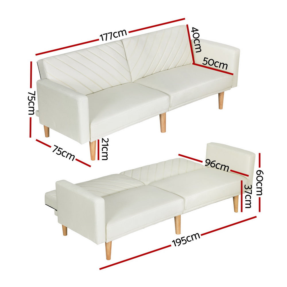 Sienna 3-Seater Convertible Sofa Bed Futon Recliner Beige