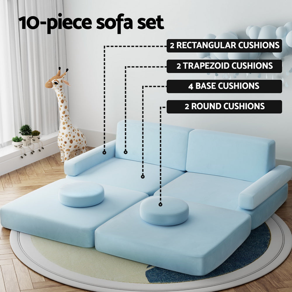 Play 2-Seater Modular Sofa Bed Velvet Blue