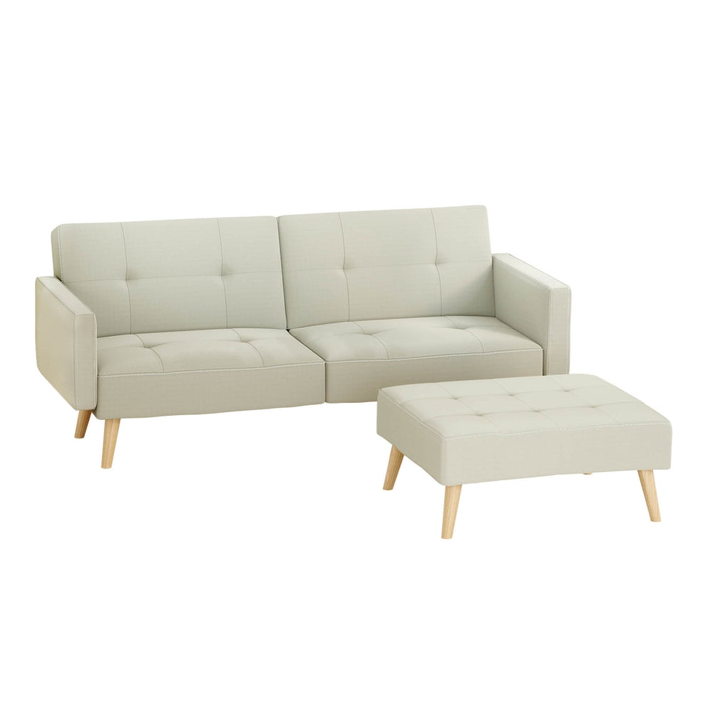 Scott 3 Seater Convertible Sofa Bed with Ottoman Fabric Beige