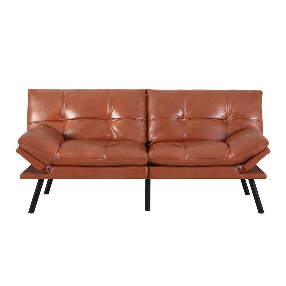 Artiss 3-Seater Convertible Sofa Bed Recliner Leather Brown