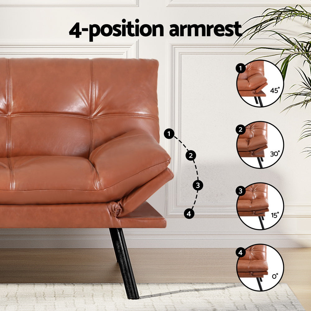 Artiss 3-Seater Convertible Sofa Bed Recliner Leather Brown