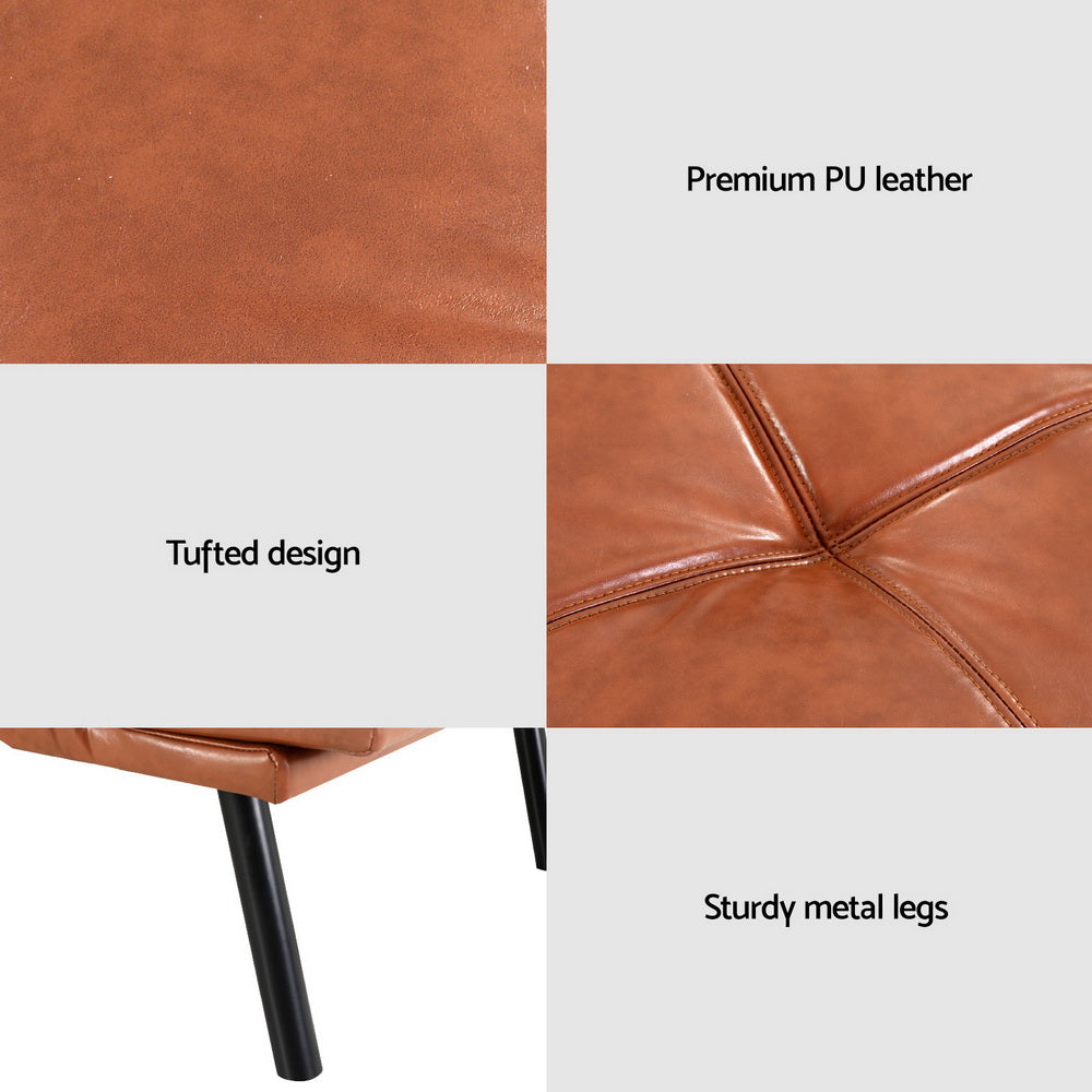 Artiss 3-Seater Convertible Sofa Bed Recliner Leather Brown
