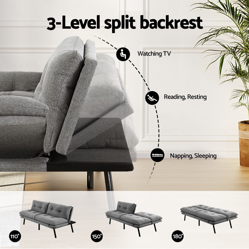 Artiss 3-Seater Convertible Sofa Bed Recliner Lounge Grey
