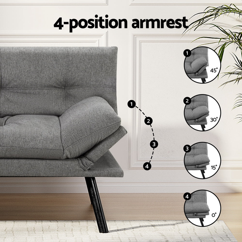 Artiss 3-Seater Convertible Sofa Bed Recliner Lounge Grey
