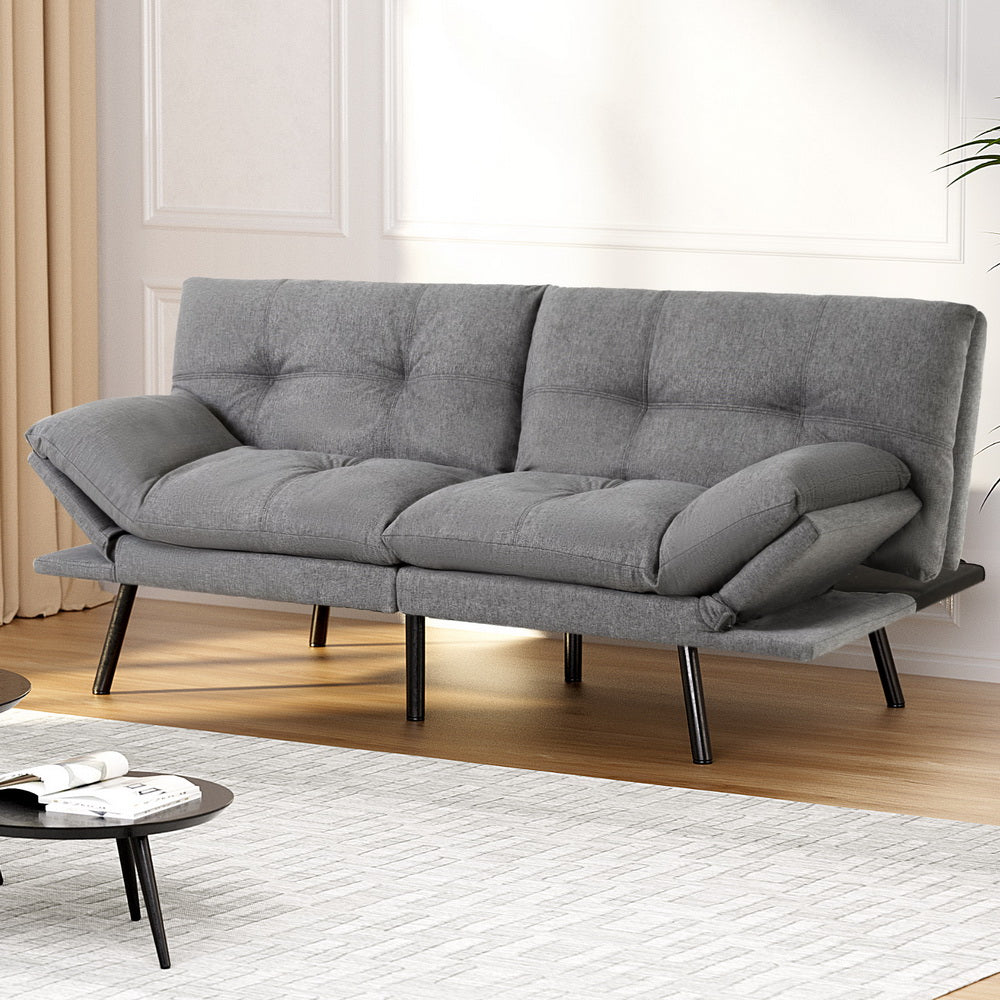 Artiss 3-Seater Convertible Sofa Bed Recliner Lounge Grey