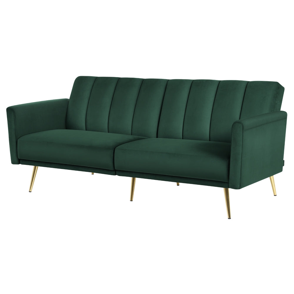Artiss 3-Seater Convertible Sofa Bed Velvet Recliner Green Gold