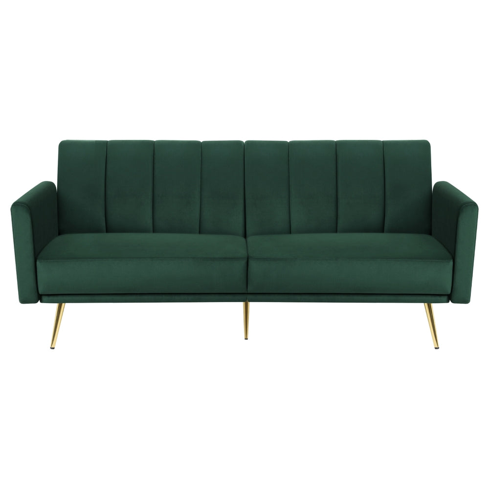 Artiss 3-Seater Convertible Sofa Bed Velvet Recliner Green Gold
