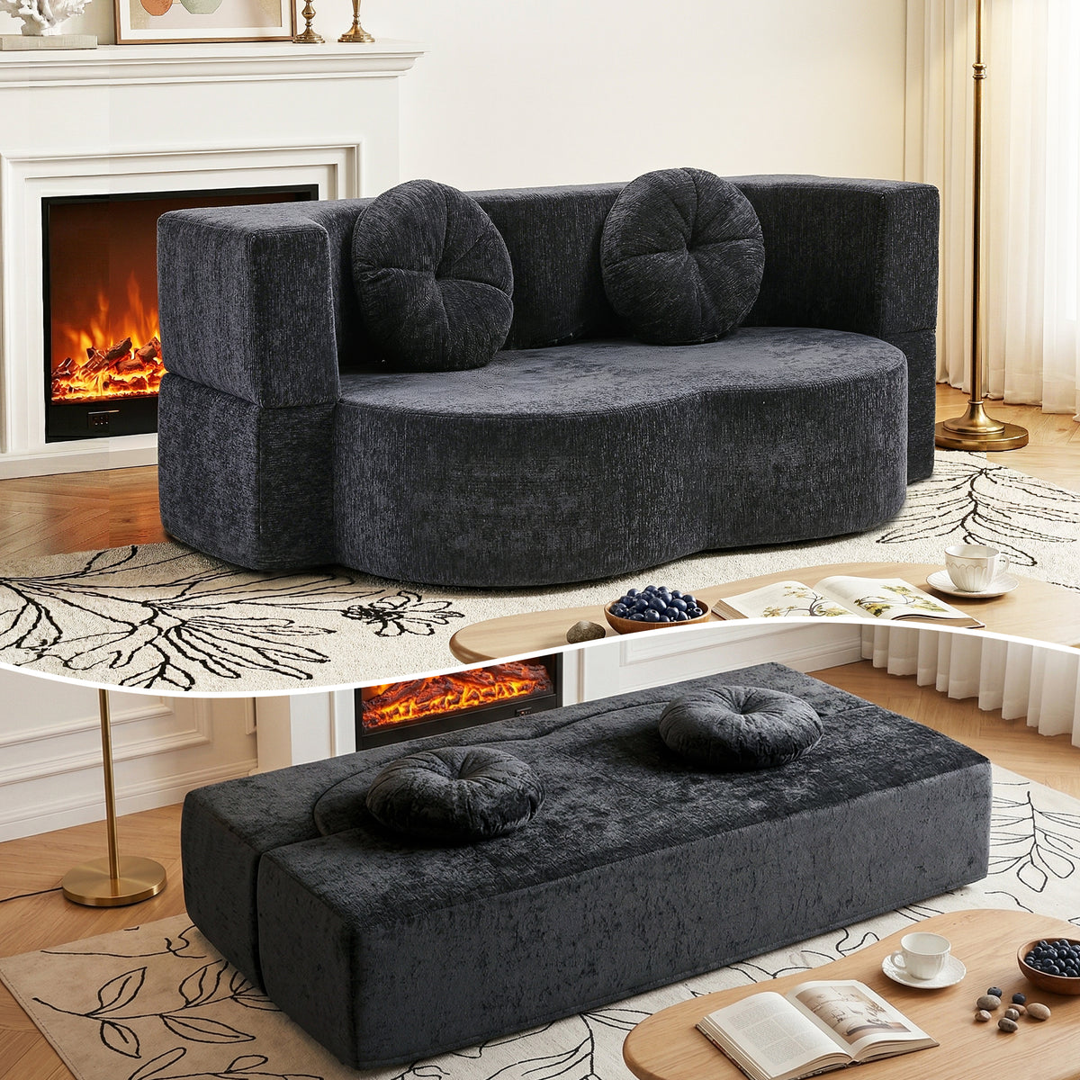 Artiss 2 in 1 Convertible Sofa Bed Loveseat Grey