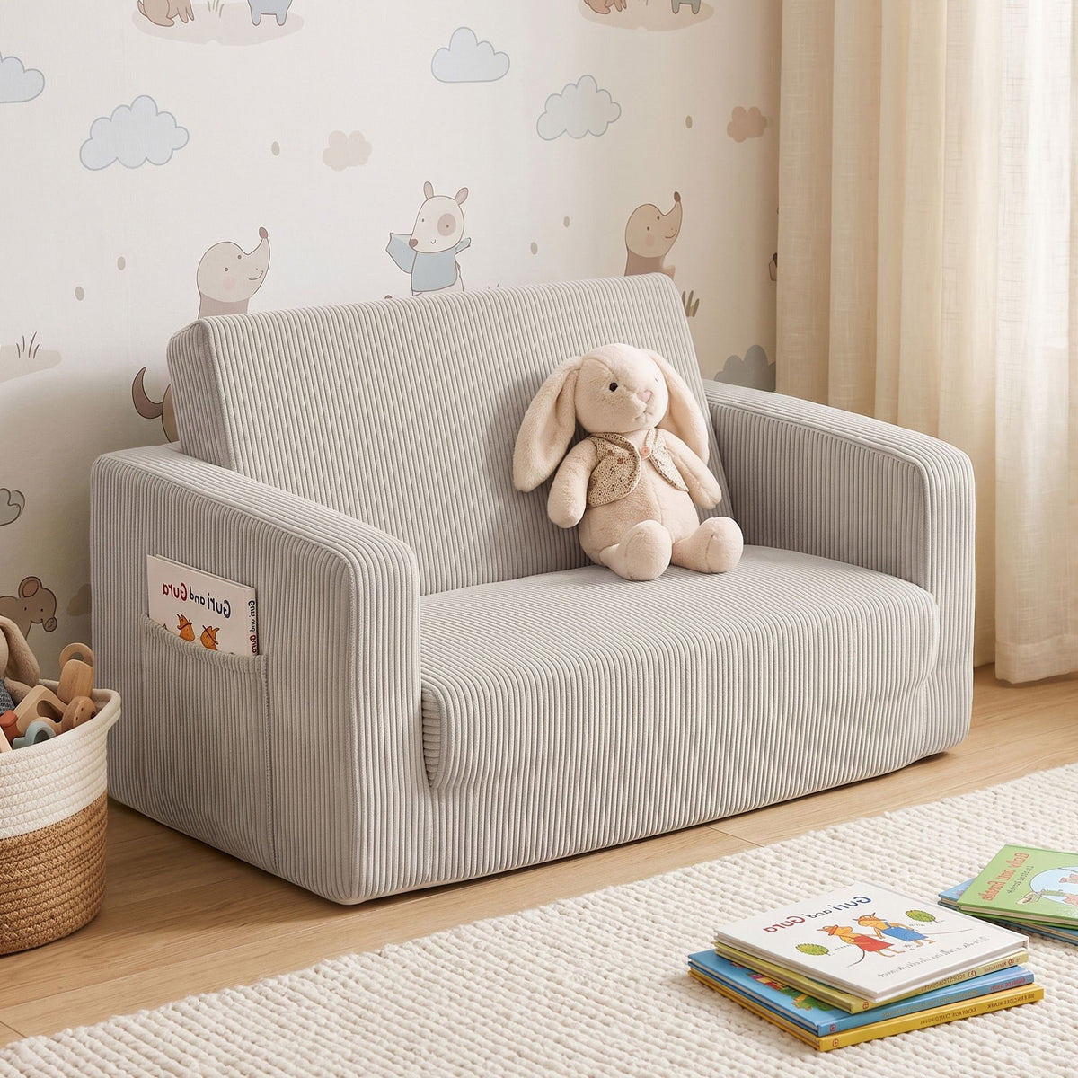Artiss 2-in-1 Kids Sofa Toddler Foam Couch Light Grey