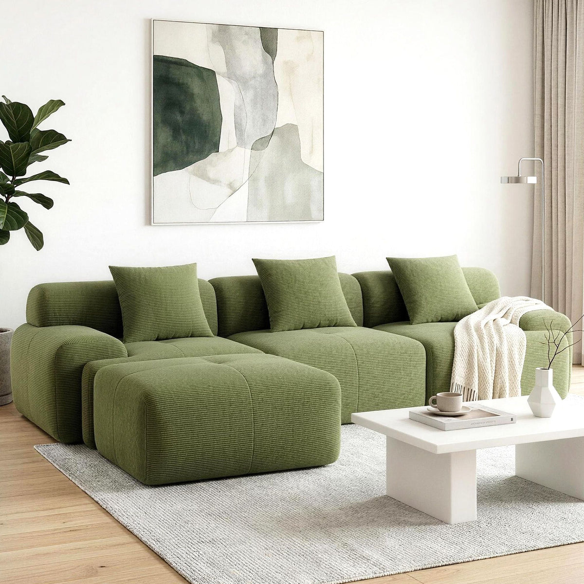 Artiss 300cm Modular Sofa Bed L-Shaped Sectional Boneless Couch Green