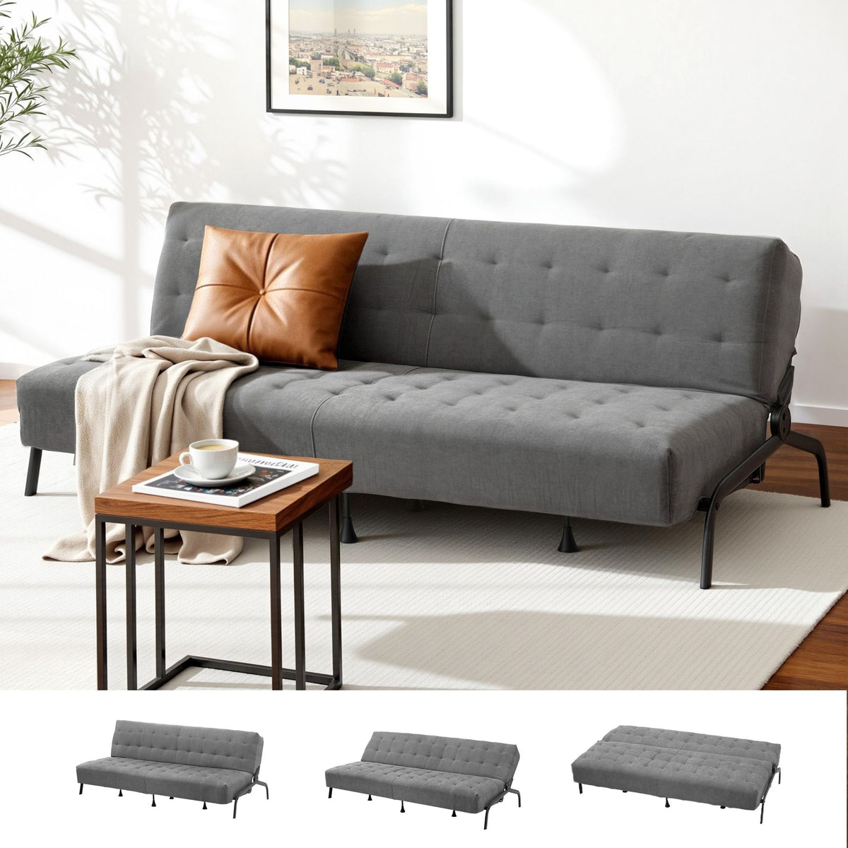 Artiss 1.9m 3-Seater Innerspring Sofa Bed Couch Futon, Grey