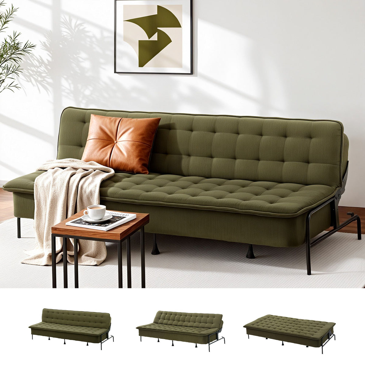Artiss 1.9m 3-Seater Sofa Bed Couch Futon with Innerspring, Green