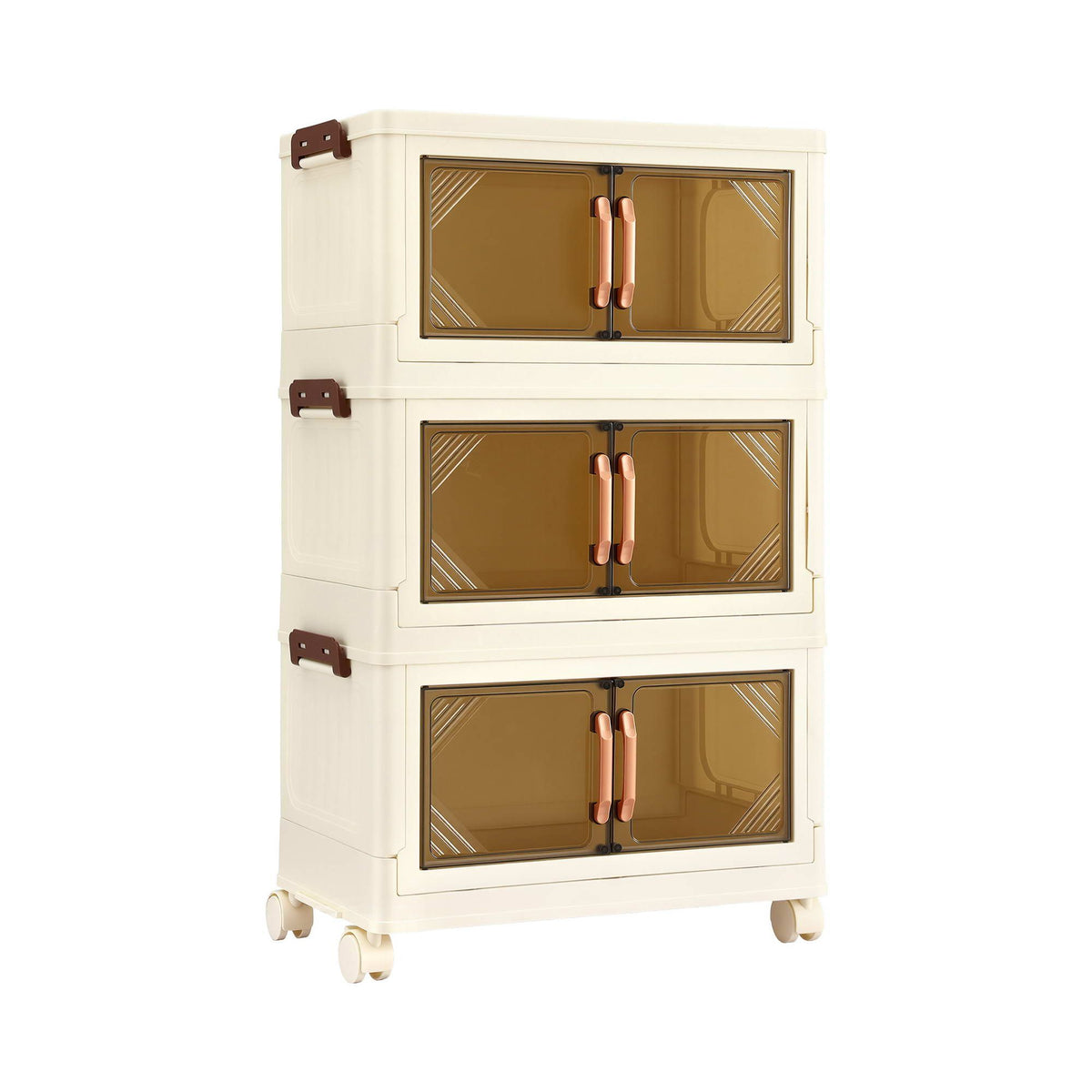 Artiss 3-Tier Foldable Storage Cabinet Stackable Box Clear Magnetic Door White