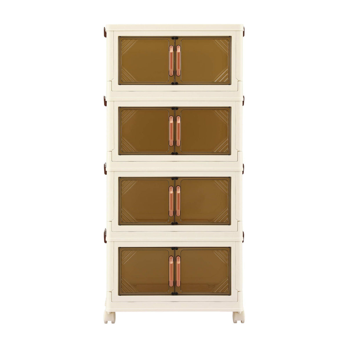 Artiss 4-Tier Foldable Storage Cabinet Stackable Box Clear Magnetic Door White