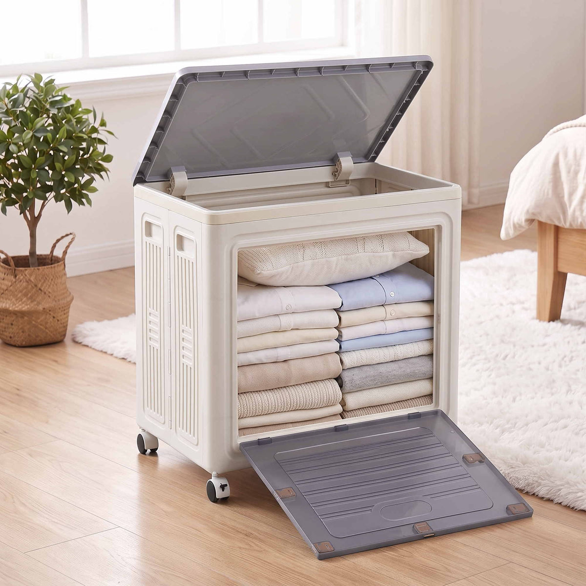 Artiss Foldable Rolling Storage Cabinet Stackable Organiser White