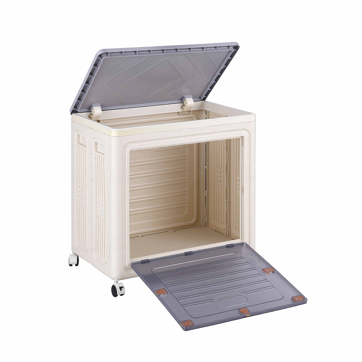 Artiss Foldable Storage Cabinet Stackable Box 2 Doors Rolling Organiser White