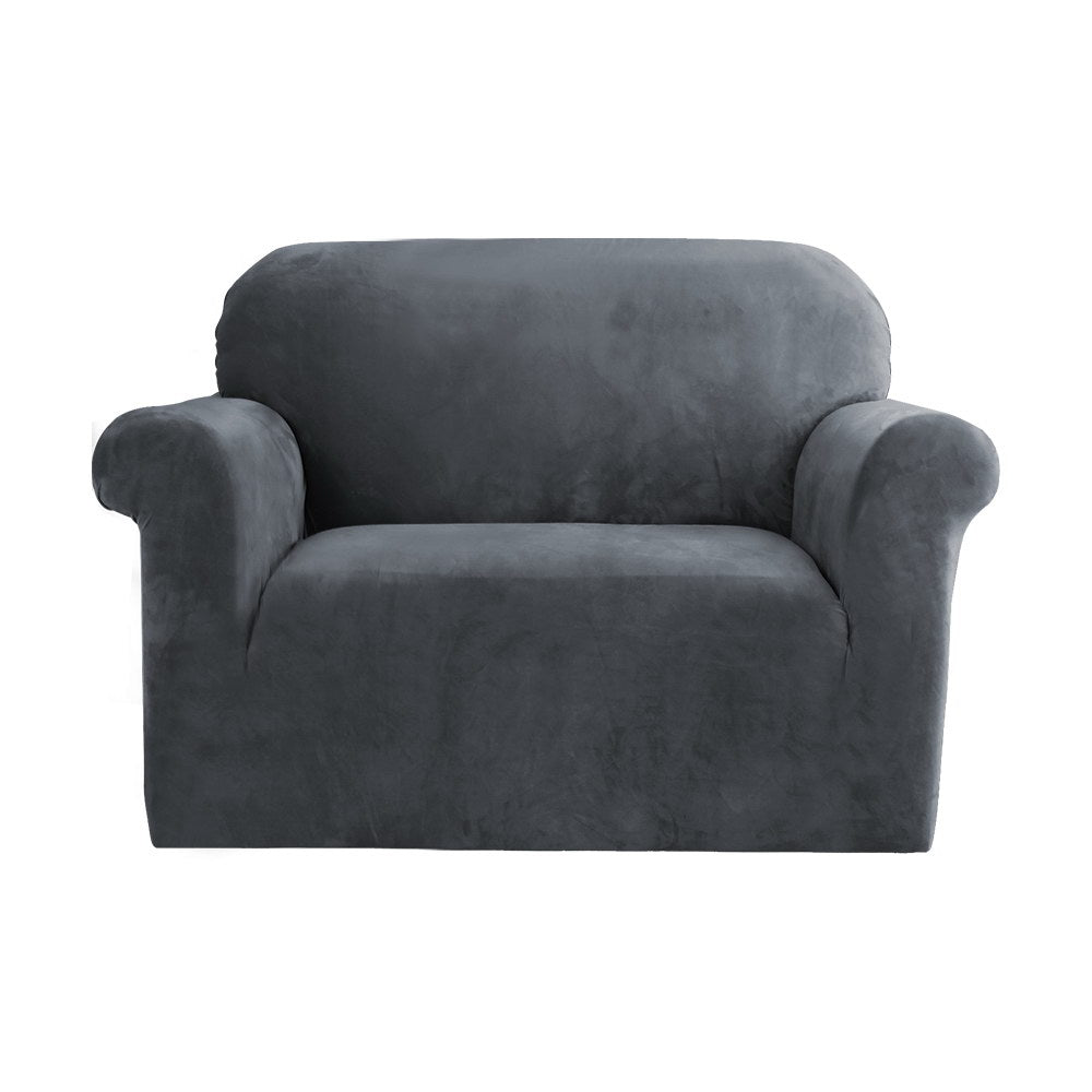 Artiss 1-Seater Velvet Sofa Cover Grey