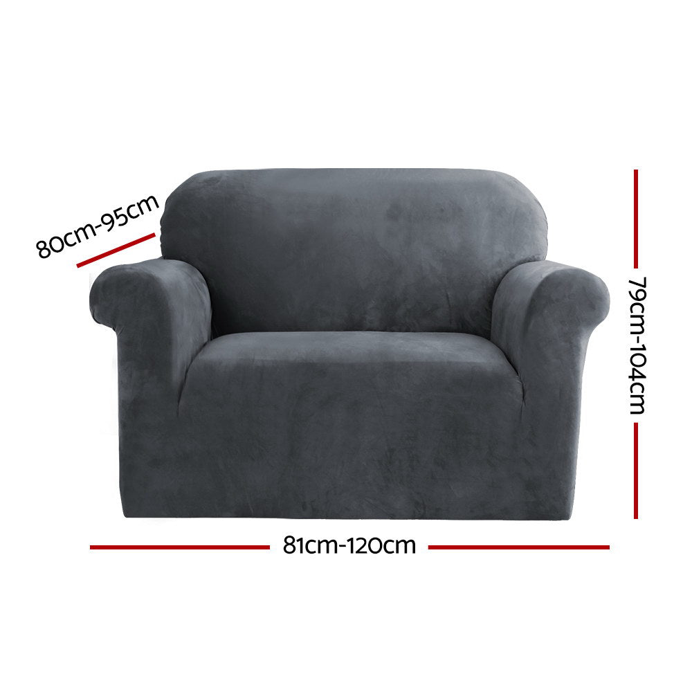 Artiss 1-Seater Velvet Sofa Cover Grey