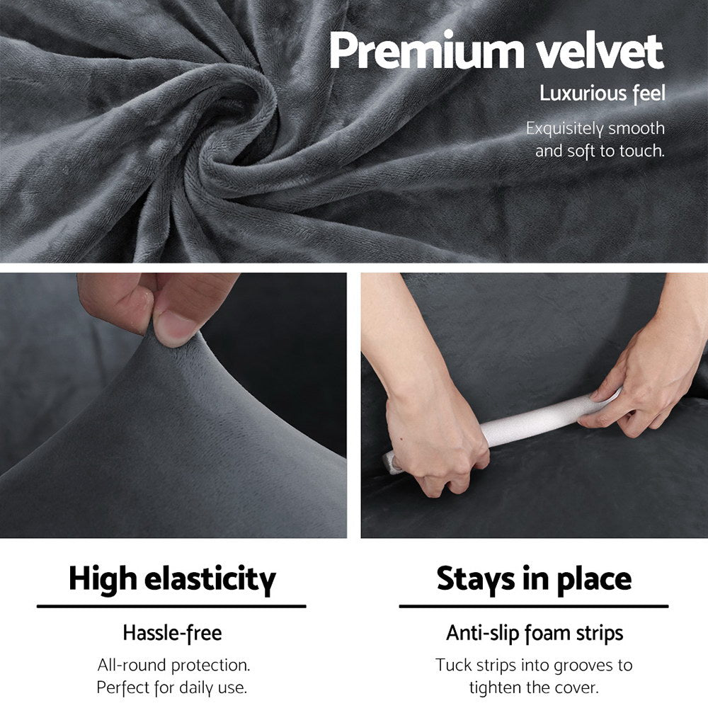 Artiss 1-Seater Velvet Sofa Cover Grey