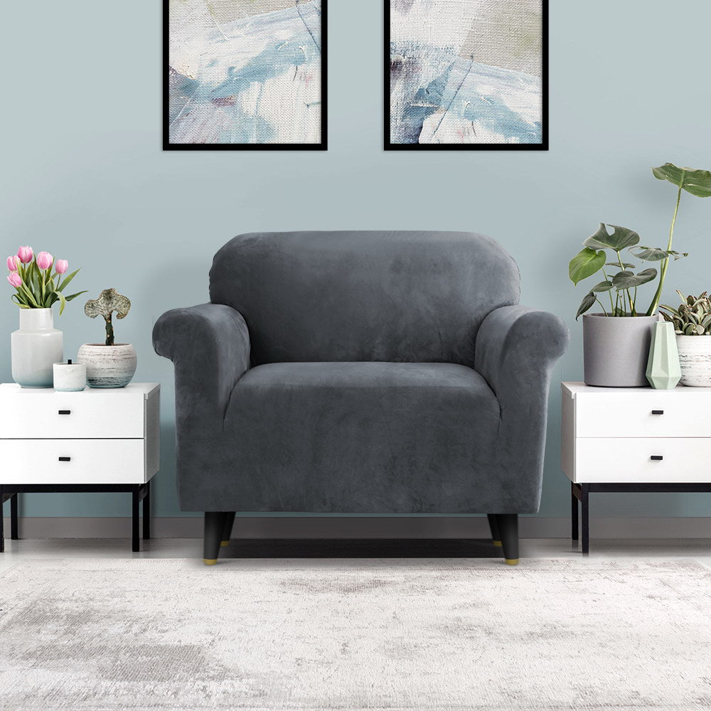 Artiss 1-Seater Velvet Sofa Cover Grey