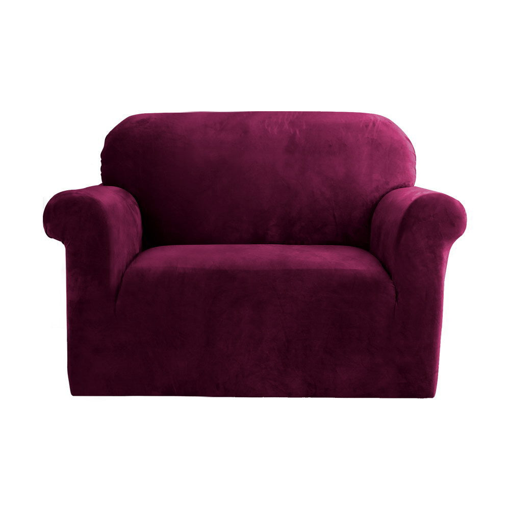 Artiss Velvet Sofa Cover 1 Seater Couch Cover Ruby Red