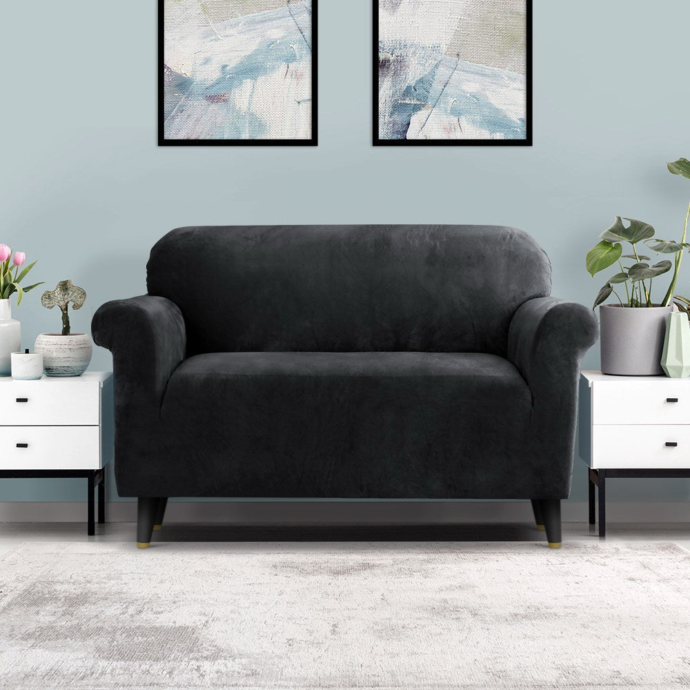 Artiss 2-Seater Velvet Sofa Cover Black