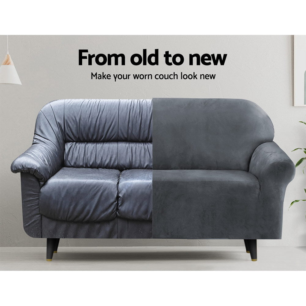 Artiss 2-Seater Velvet Sofa Cover Grey