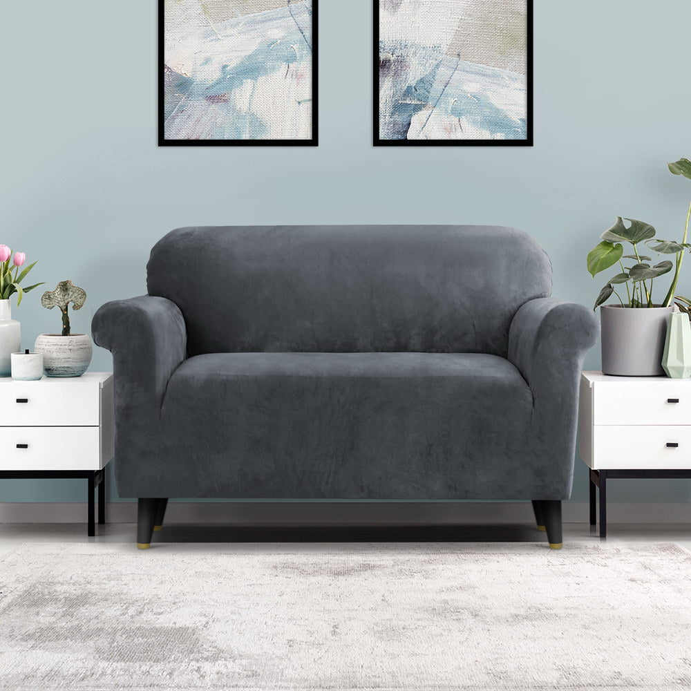 Artiss 2-Seater Velvet Sofa Cover Grey