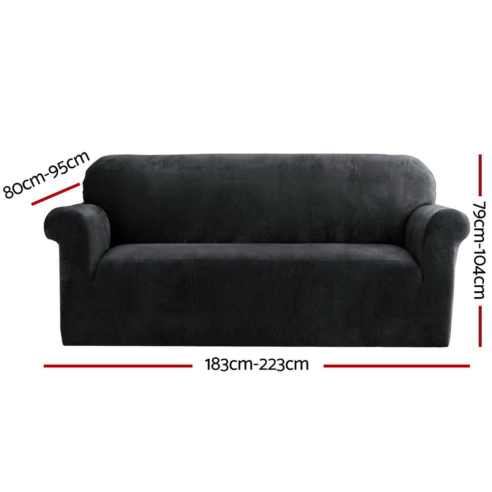 Artiss 3-Seater Velvet Sofa Cover Black