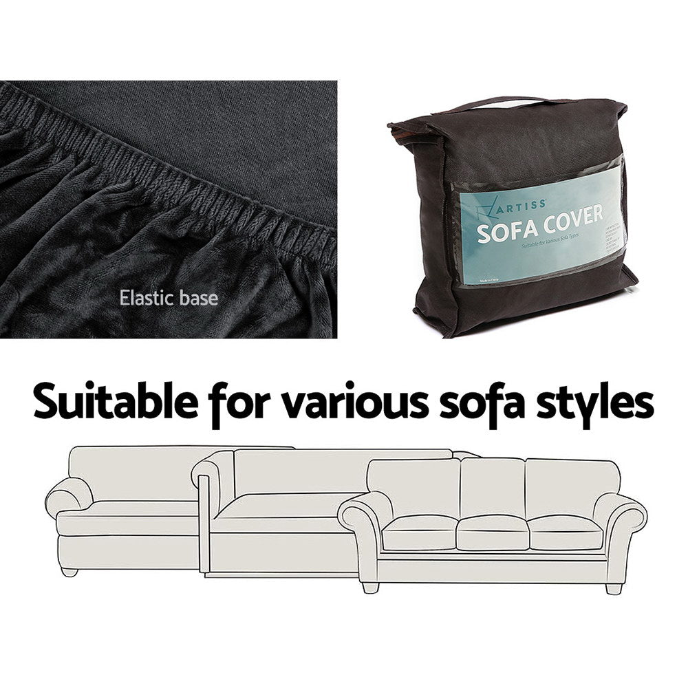 Artiss 3-Seater Velvet Sofa Cover Black