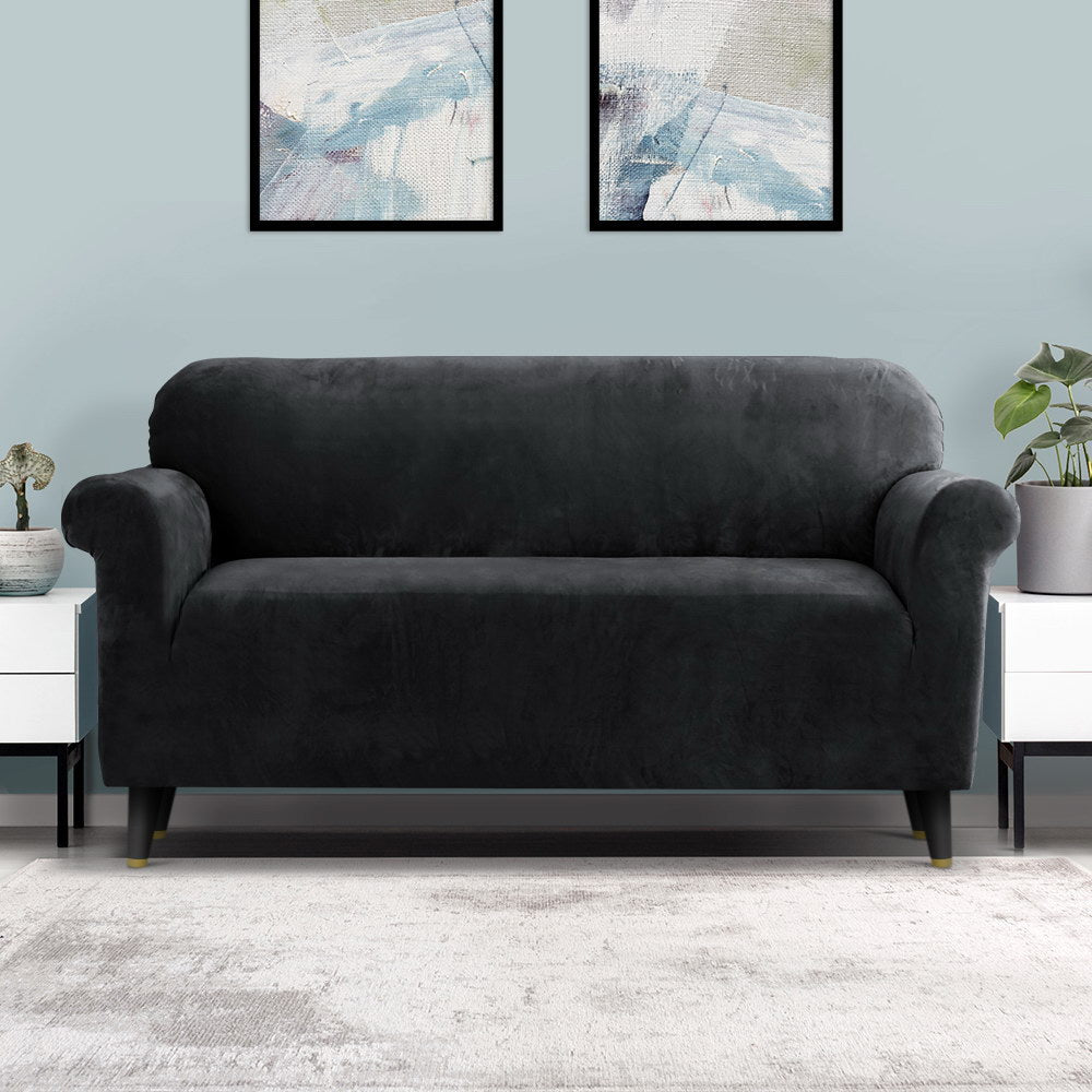 Artiss 3-Seater Velvet Sofa Cover Black
