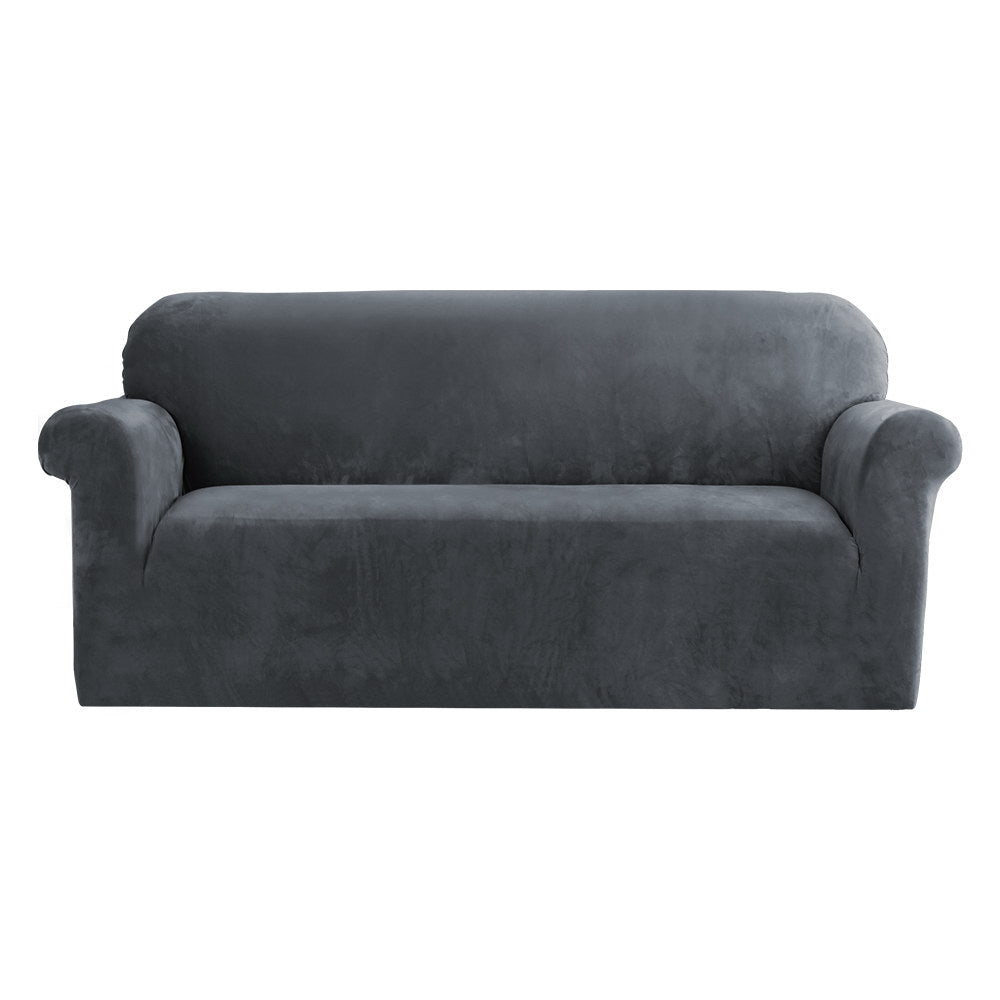 Velvet 3-Seater Sofa Cover Grey