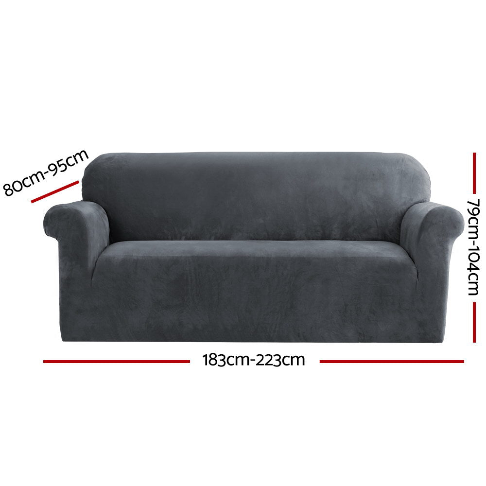 Velvet 3-Seater Sofa Cover Grey