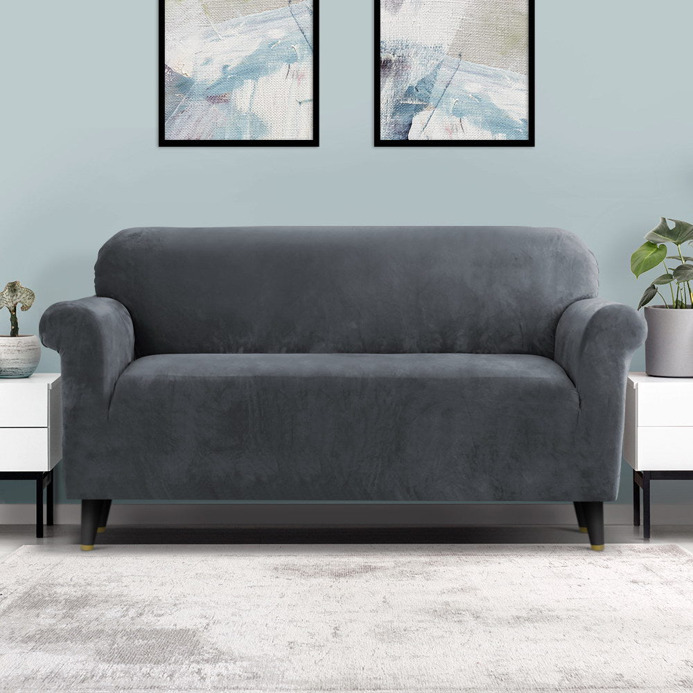 Velvet 3-Seater Sofa Cover Grey