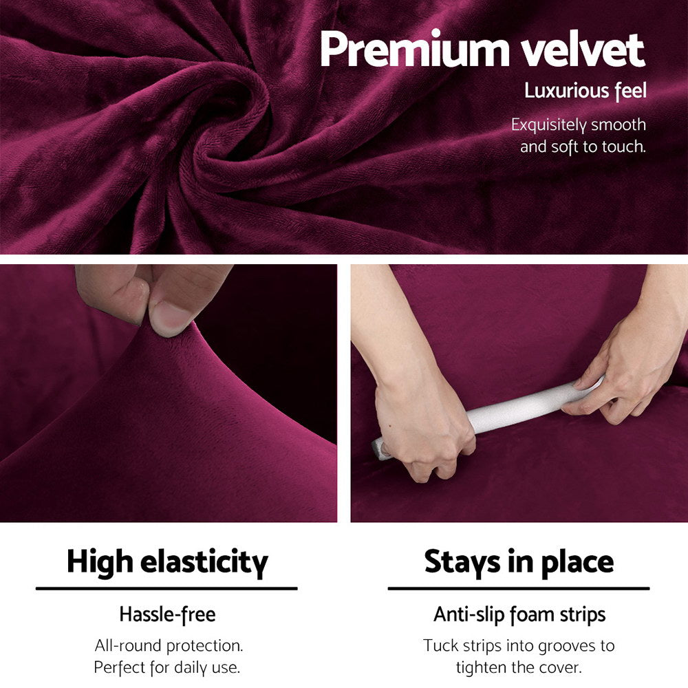 Artiss 3-Seater Velvet Sofa Cover Ruby Red
