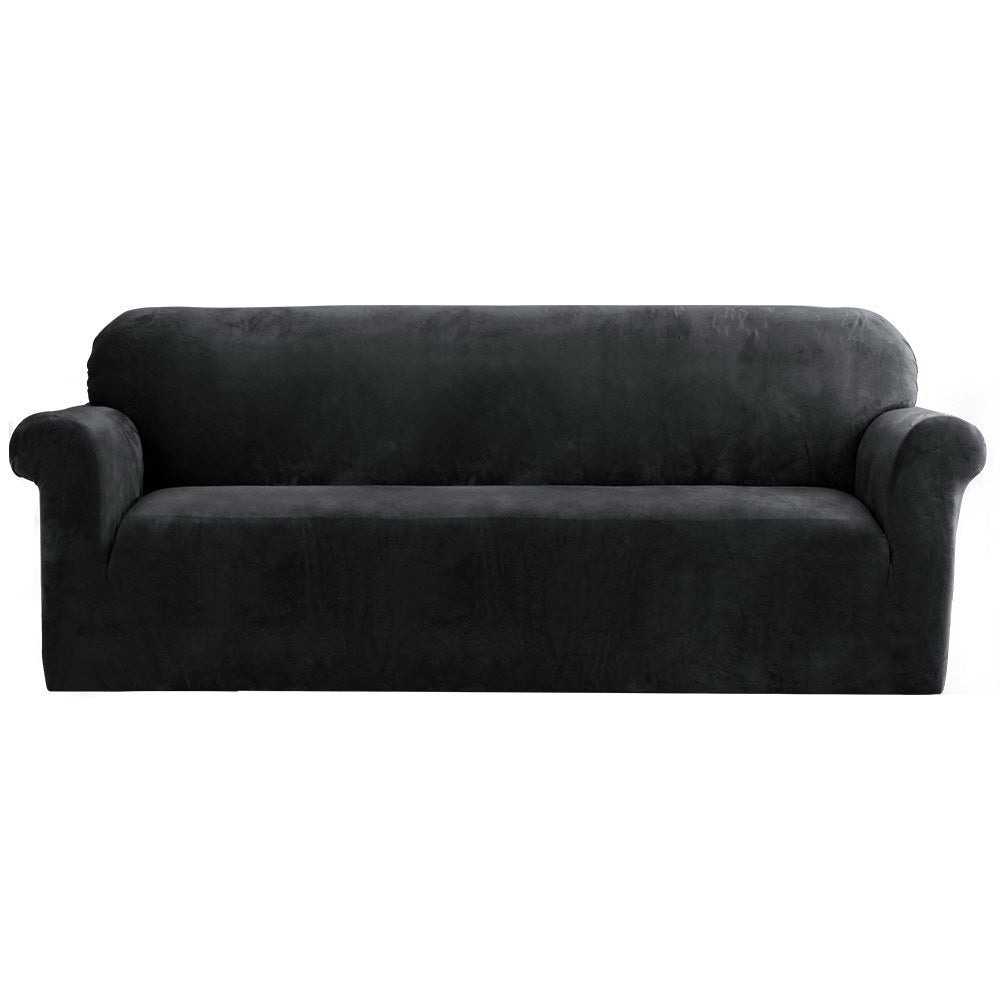 Artiss Velvet Sofa Cover 4 Seater Couch Cover Black