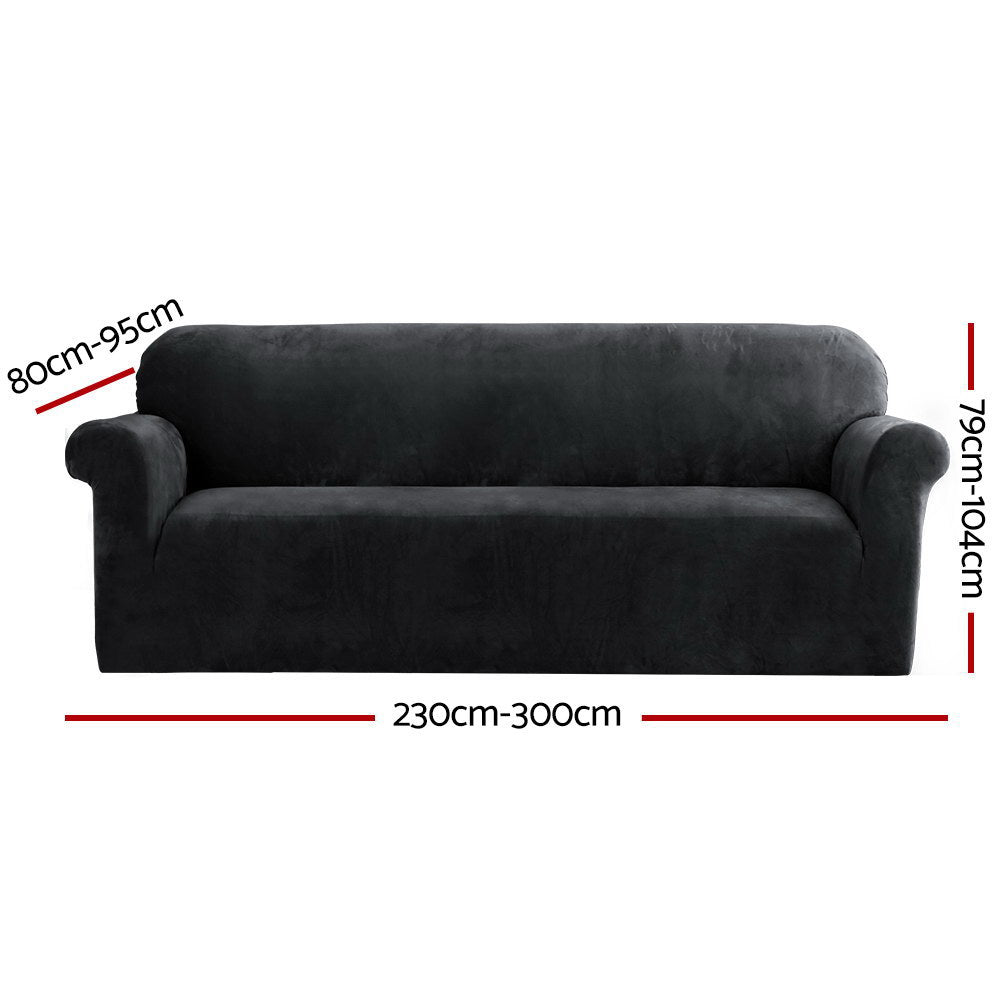 Artiss 4-Seater Velvet Sofa Cover Black
