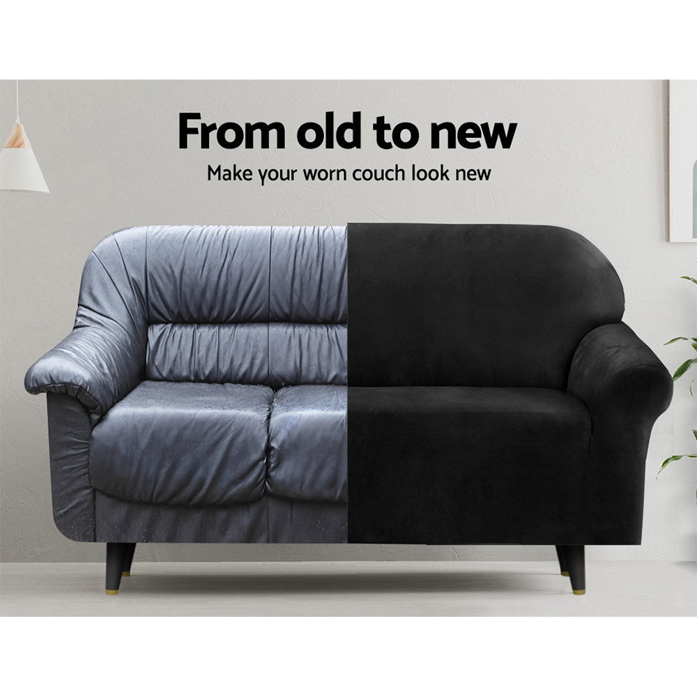 Artiss 4-Seater Velvet Sofa Cover Black