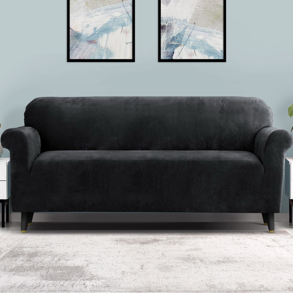 Artiss 4-Seater Velvet Sofa Cover Black