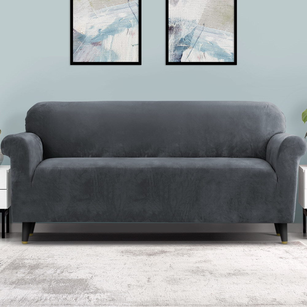 Artiss 4-Seater Velvet Sofa Cover Grey