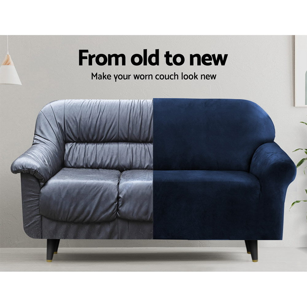 Artiss 4-Seater Velvet Sofa Cover Sapphire